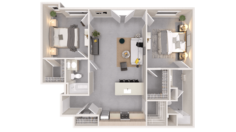Floor plan for 2 beds, 2 baths, 1072 sqft
